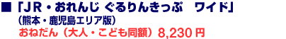 ■「JR・おれんじ ぐるりんきっぷ　ワイド」（熊本・鹿児島エリア版）おねだん（大人・こども同額）8,230円